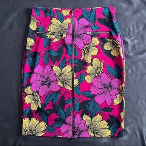 Worthington Women 16W Fuchsia Floral Pencil Skirt with Pink & Yellow Blooms